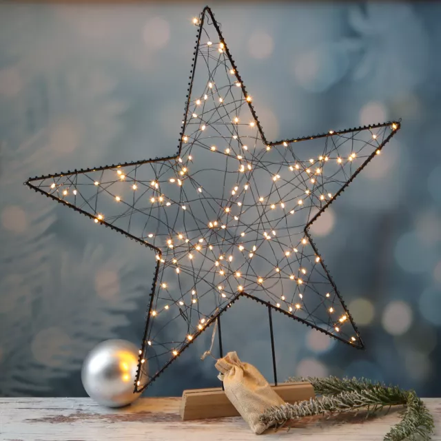 LED Stern Leuchtstern Dekostern Metallstern Weihnachtsstern H: 58cm Timer