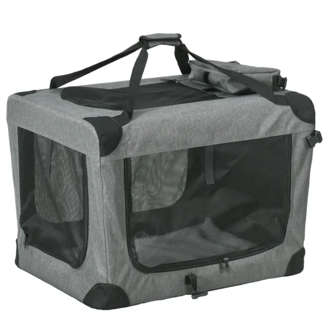 PawHut Borsa pieghevole per trasportatore di animali domestici casa con deposito cuscini, grigio 70x51x50 cm