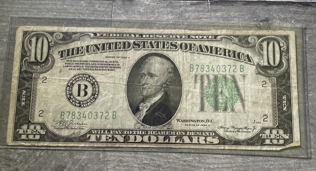 1934 New York  $10 Dollar Federal Reserve Note Green Seal