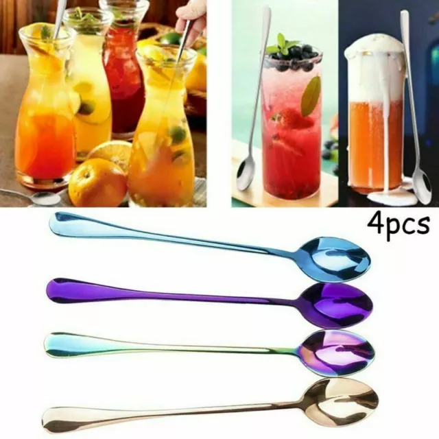 4X Bar Stainless Steel Tea Spoons Long Handle Latte Ice Cream Coffee Spoon Kit 3