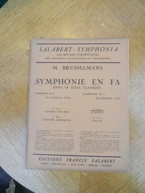 Partition Symphonie en Fa M Brusselmans Salabert Sheet music 3 ème Partie
