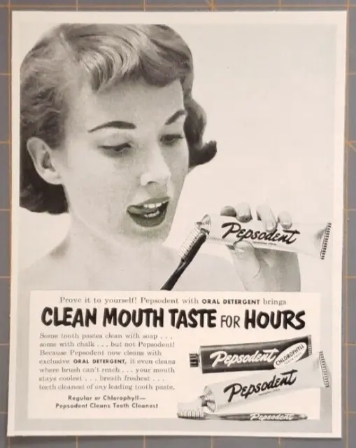 Pepsodent Toothpaste w Oral Detergent 1952 Vtg PRINT AD 5x6 Regular Chlorophyll