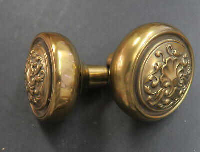 Door Knobs Pair of Antique Vintage Eastlake Victorian Brass Ornate 2 1/4"