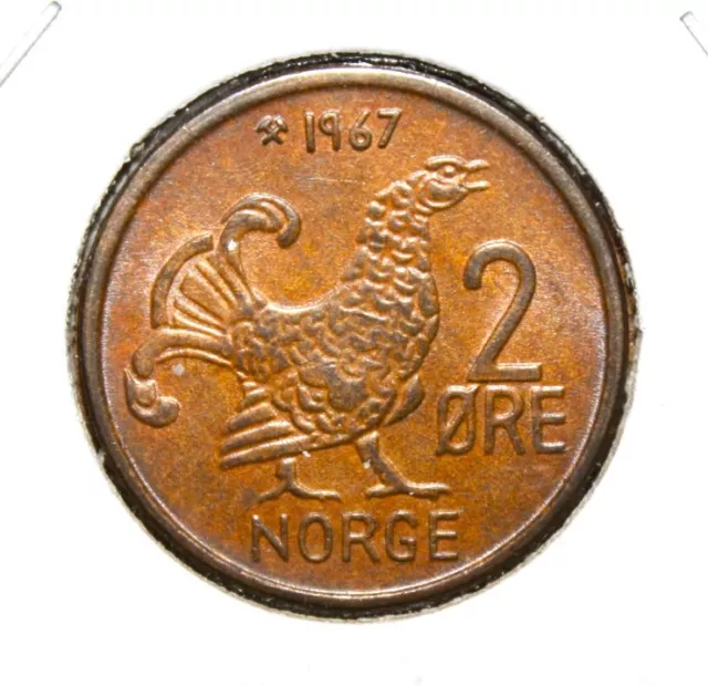 A10 - Norway 2 Ore 1967 Brilliant Uncirculated Coin - Moor Hen - King Olav V