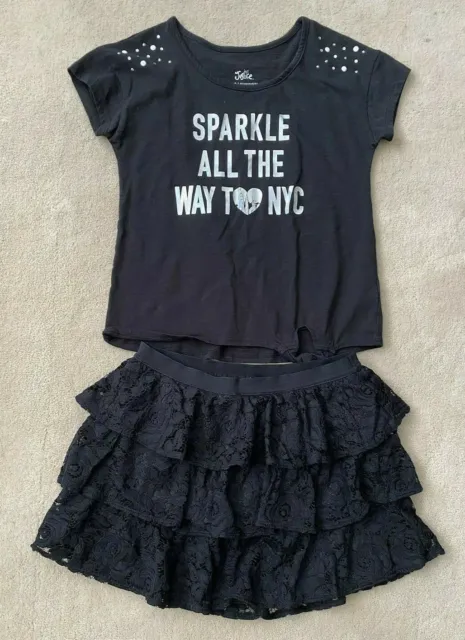 Justice Girls size 12, Tie Front Top & Lace Skirt w/under shorts, Black