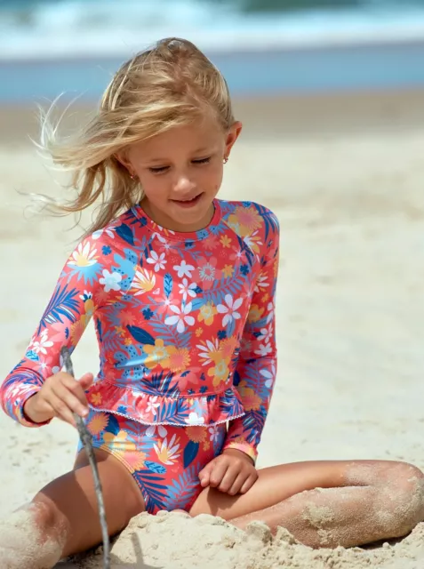 Bnwt Roxy Kids Girls Hibiscus Party One Piece Rashguard Swimsuit (6) Sunsuit