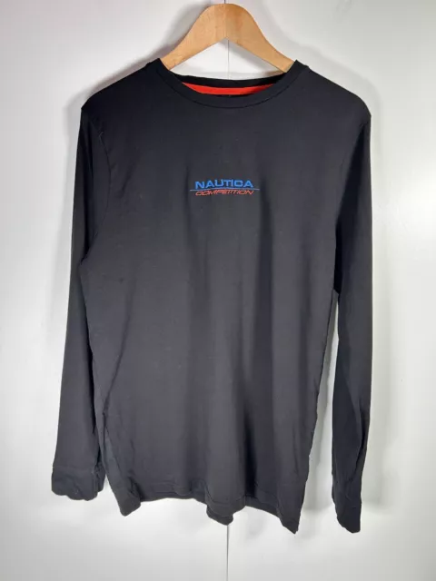 Nautica Competition T Shirt Mens Large Black Graphic Print Long Sleeves
