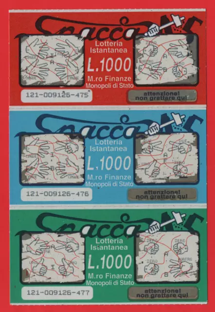 Gratta E Vinci Lotteria Attaccati 3 Biglietti Spacca 15 Anno 1997 Rosso Senza