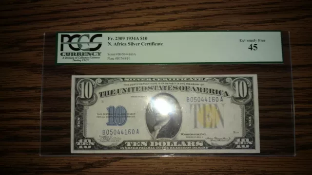 Fr.2309 1934A $10 North Africa Silver Certificate PCGS Extremely Fine  45.