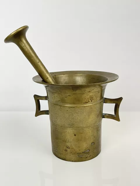 1800's ANTIQUE BRASS MORTAR & PESTLE Apothecary Pharmacy MEDICE GRINDING 3lb SET