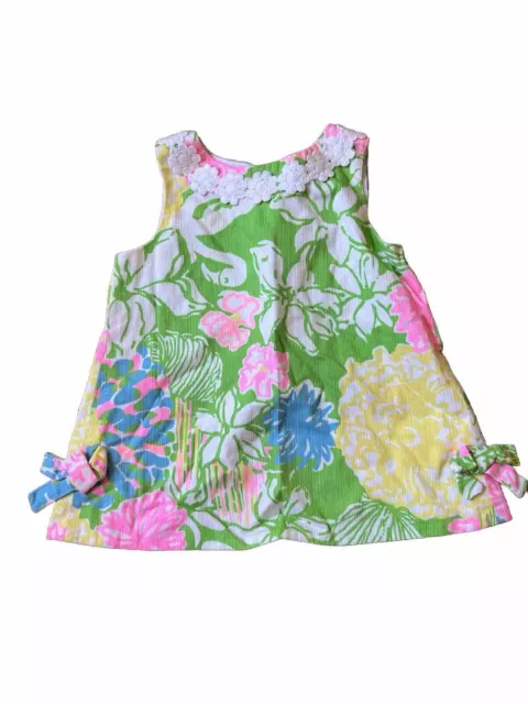 LILLY PULITZER GIRLS Baby Floral Shift Dress Crochet Trim Green Pink ...