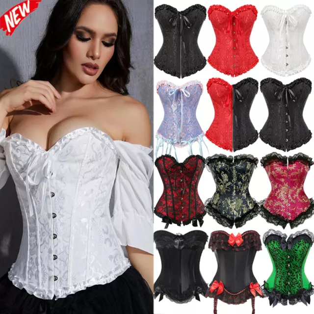 Women Lace up Corset Bustier Top Overbust Basques Lingerie Waist Trainer Shaper