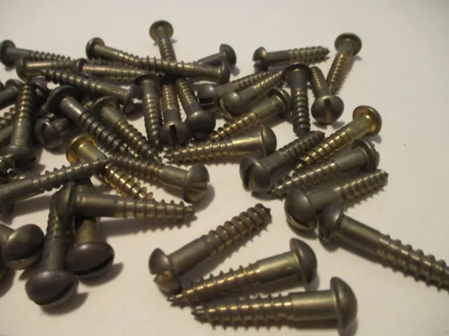 50 Vintage Solid Brass Wood Screws With Round Slot Heads 1" Long X #9=11/64"