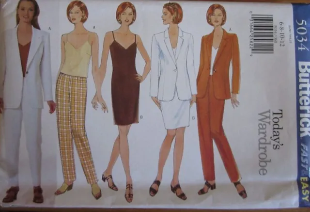 5034 Vintage Butterick SEWING Pattern Misses Slip Dress Jacket Top UNCUT NOS OOP