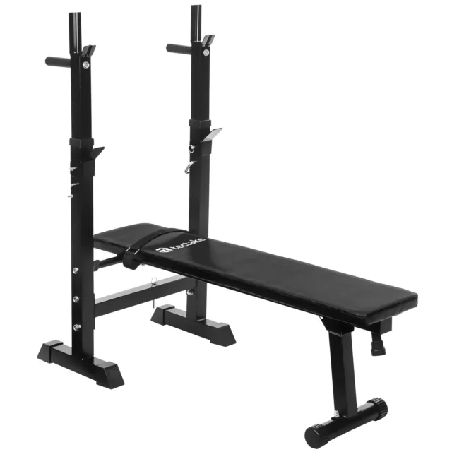 Banc de musculation avec support haltères longs  Réglable en hauteur Pliable