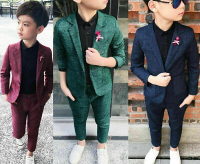 Kids Boys Suit Check Waistcoat Page Boy Prom Suits Wedding Formal Suits Outfits