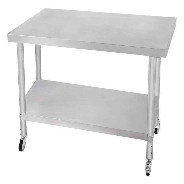 Catering Work Bench Table Stainless Steel Food Prep Kitchen Mobile 90cm x 76cm