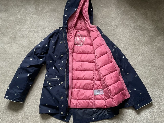 JOULES PARKA 3 IN 1 Waterproof Padded Jacket Navy Hearts Girls Age 11 12 Years 19.95 PicClick UK