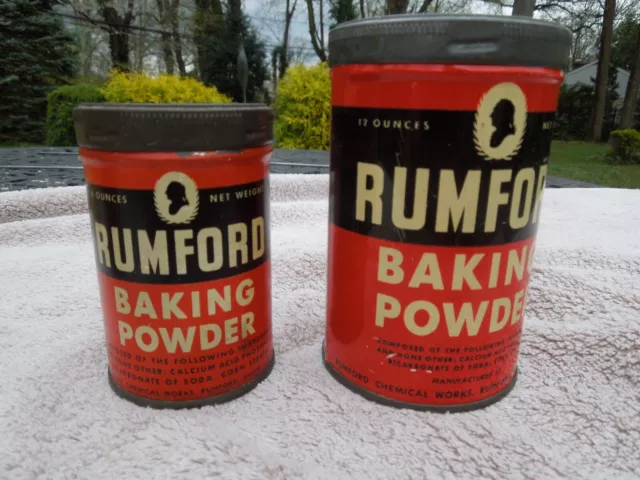 Pair Of Vintage Rumford Baking Powder Tin Cans 12 Oz And  6 Oz - Nice