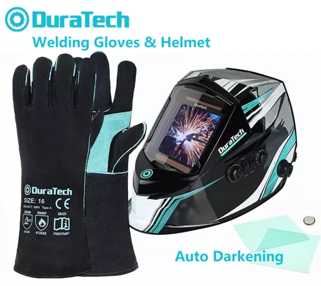 DURATECH Auto Darkening Welding Helmet Solar/Battery With Leather Welding Gloves