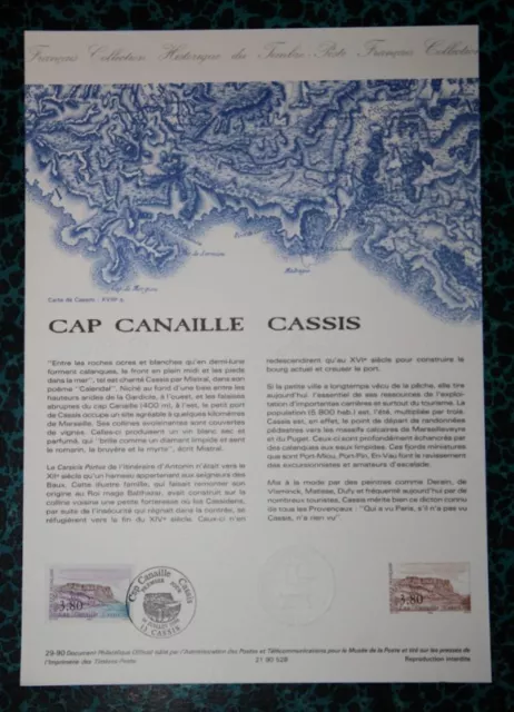 Timbre Document Officiel 1er jour Cap Canaille Cassis 1990 NEUF Musée Poste