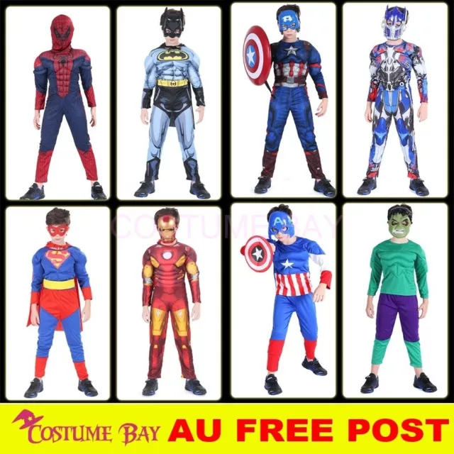 AU Kids Boys Girls Superhero Muscle Costume Batman Spiderman Halloween Book Week