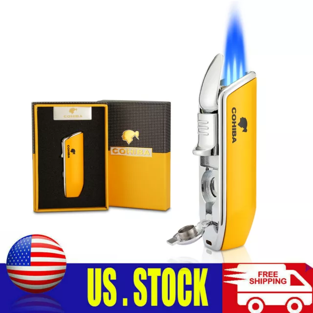 Cohiba 3 Jet Refillable Gas Travel Torch Cigar Lighter Stainless Steel Windproof