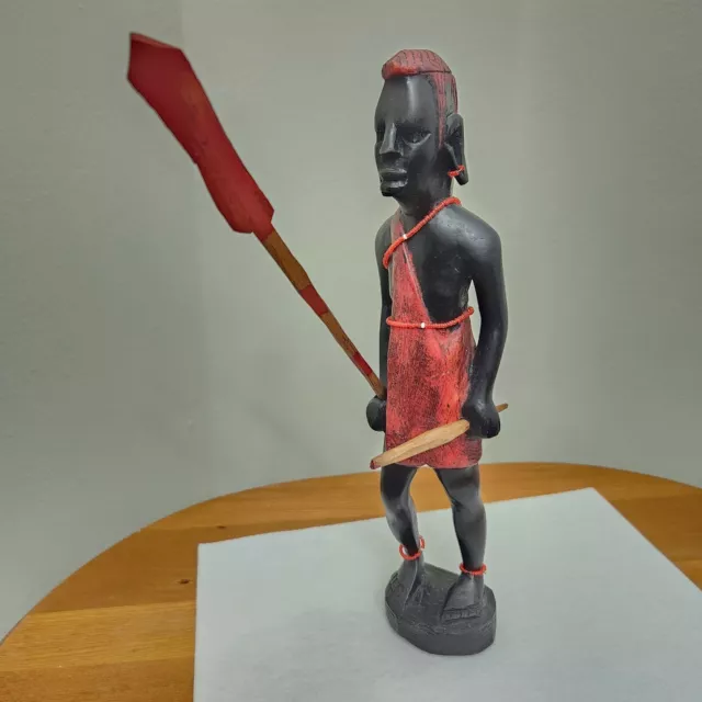 Native African Wood Carved Hunter Tribal Man Carving Statue Congo Tribe 1970