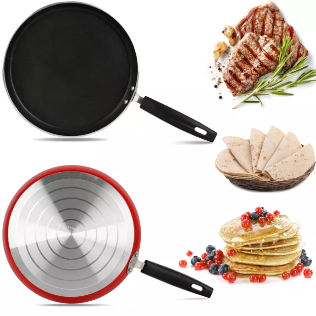 Hot Plate Frying Pan Dosa Crepe Pan Roti Tawa Omelette Maker Pancakes RED 29CM