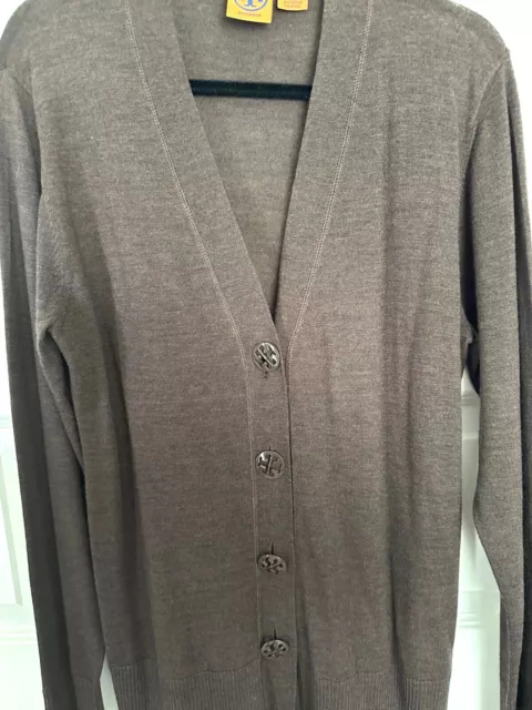 Tory Burch Womens Cardigan Sweater Brown 100% Merino Wool Knit - Size XL