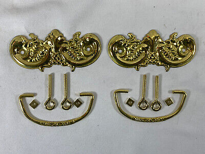 2 Brass Tone Drawer Pulls Handles Ornate Bail Fancy For Vintage Replacements  *A