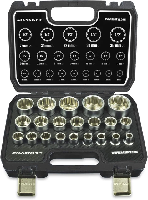 Set Chiavi A Bussola HASKYY 1/2" 10-24 Mm - 10 Pezzi, Acciaio Cromo Vanadio, Per Lavori Professionali - Foto 6