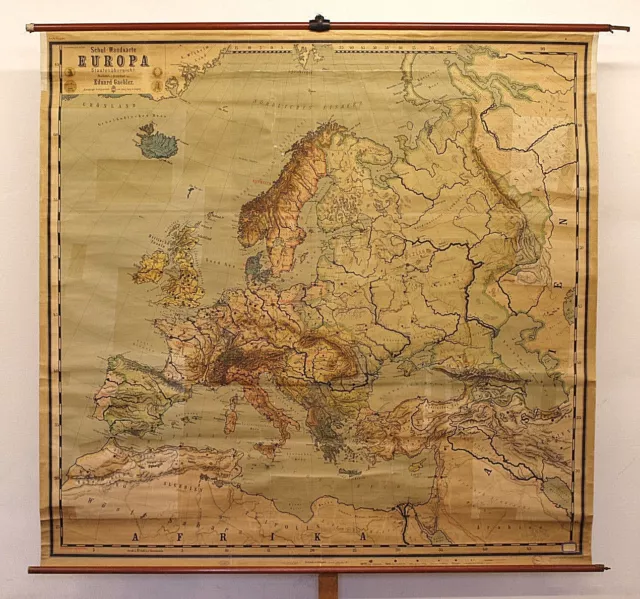 Antiguo Tarjeta de Pared la Escuela Mapa ~ 1914 Austria-Hungría 187x190 Vintage