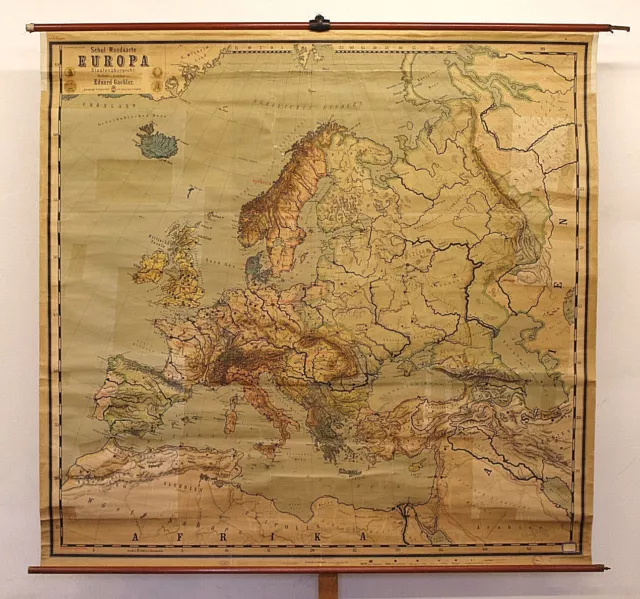 alte Schulwandkarte Europakarte ~1914 Österreich-Ungarn 187x190 vintage loft map