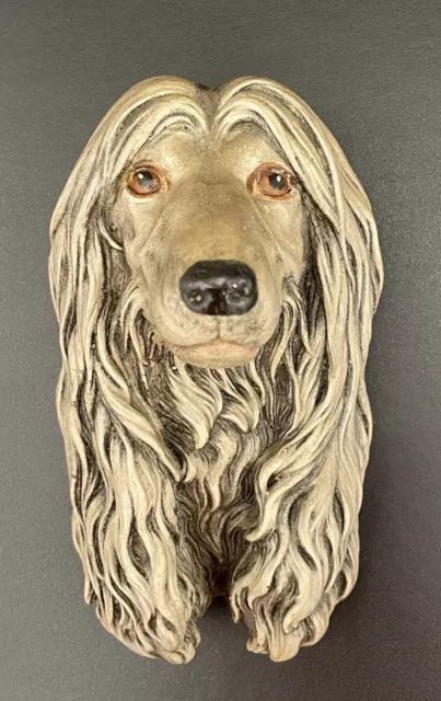 VTG Chalk Ware Afghan Hound Dog Head Wall Art Sculpture -Hand-Painted & Detailed