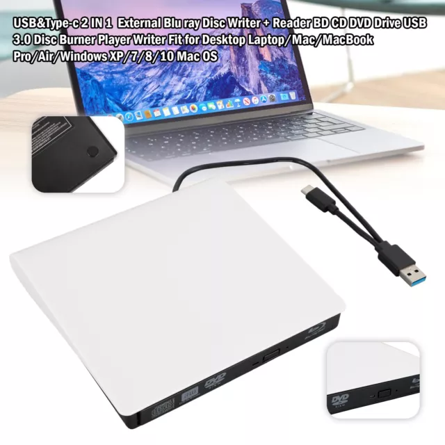 2 IN 1 USB&Type-c External Blu ray Disc Writer + Reader Burner for Windows Mac