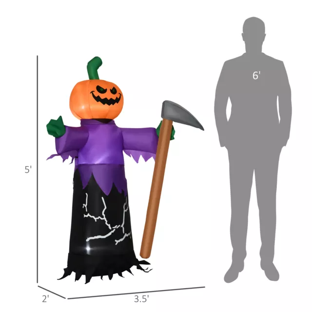 5' Inflatable Halloween Pumpkin Jack O Lantern Grim Reaper Blow-Up Decoration 2