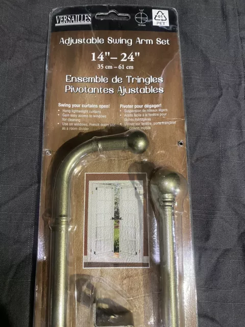 VERSAILLES Adjustable Curtain Rod Swing Arm Set Espresso 14”-24” Antique Brass