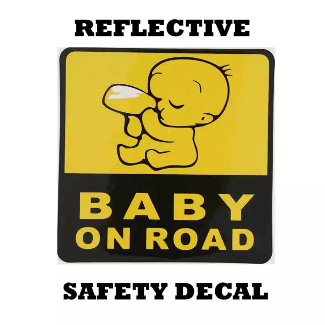 "BABY ON ROAD" Baby on board reflective Yellow Graphic Car Safety Sticker Decal