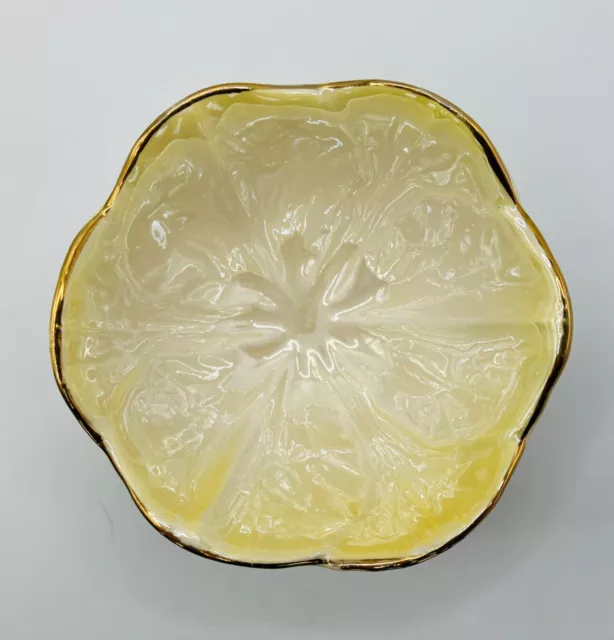 Stunning Art Deco Maling Yellow Lustre Lotus Flower Dessert / Sundae Bowl - VGC 3