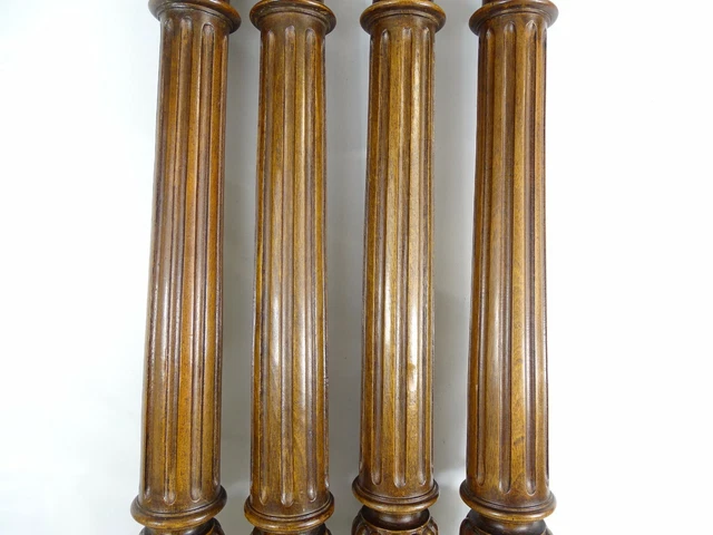 24." French Antique FOUR Carved Wood Trim Posts Pillars Columns Walnut 3