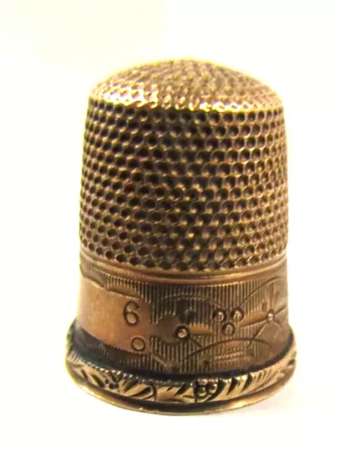 Antique 10 Kt. Gold  Ornate Engraved Size 6 Sewing Thimble Great Condition* 3