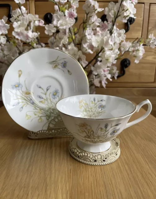 Vintage Sandringham Beautiful Floral English Bone China Tea Cup and Saucer