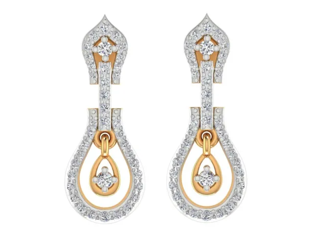 Boucles d'oreilles pendantes en or jaune 14 carats avec diamant blanc...