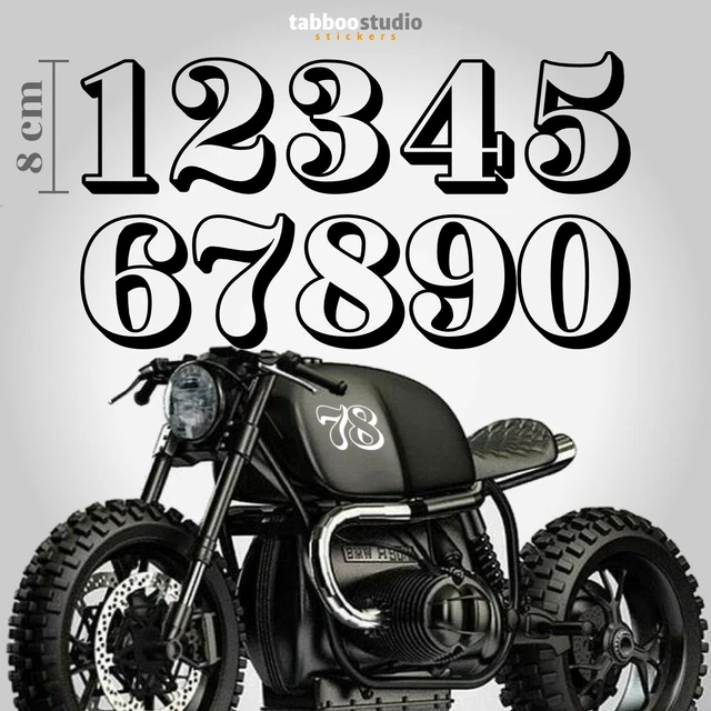 Pegatinas De Moto Cafe Racer – Números Adhesivos Para Casco O BMW, Vinilo Negro