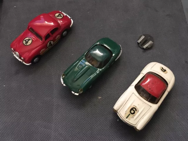 Triang Minic Motorways Cars;  E-Type Jaguar, Mk2 Jaguar & Mercedes SL