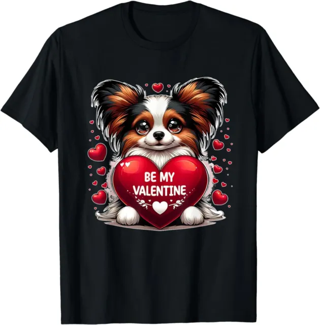 Be My Valentine Papillon Dog Heart Tee Shirt Gift Unisex T-Shirt