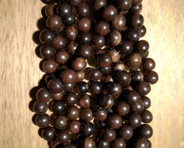 Natural Polished Tiger Ebony Kamagong Wood Round Beads.1 x String 32 beads.