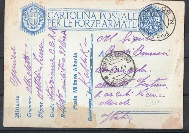 (pm388) 2^GM PM Albania 2C”POSTA MILITARE N.60/17.2.41” x MONTEFORTINO BB v.desc