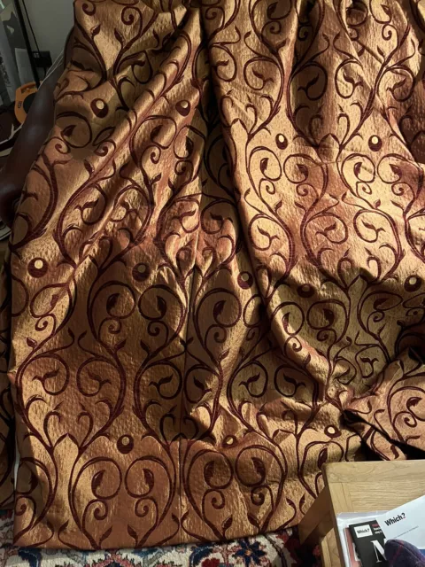 Huge Curtains. Bronze Velvet Damask. 88in Long x 120in Wide